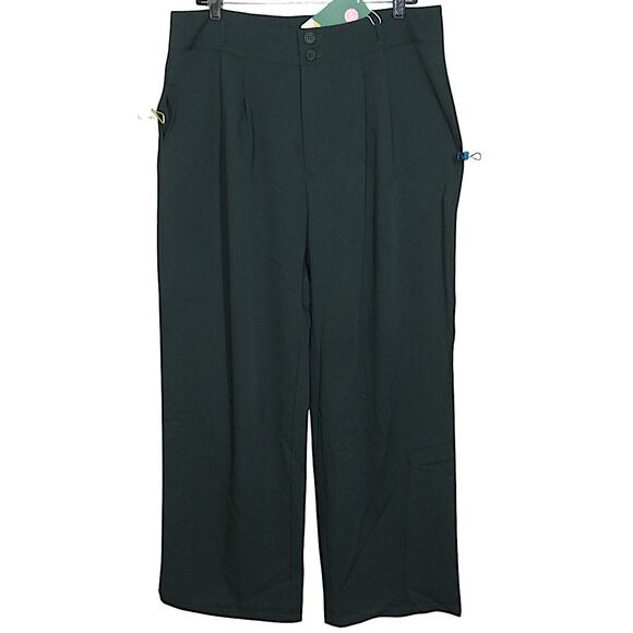 Halara Dark Green High Waist Zip Double Button Pleated Dress Pants Size Large - Picture 6 of 9